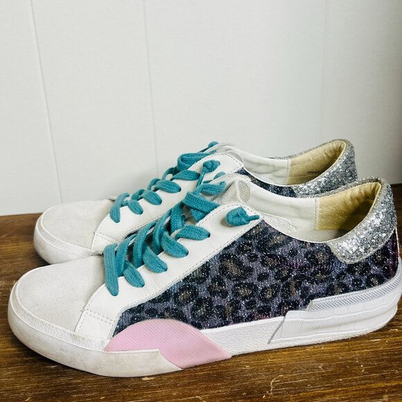 Dolce Vita Zina Sneaker Women's 6.5 Leopard Splash Fabric Silver Shimmer Glitter - Picture 3 of 6